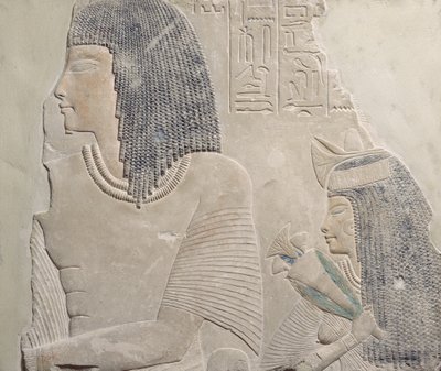 Relieve que representa a Imenmes y Dejat, los padres del General Imeneminet, de una tumba en Menfis, Nuevo Reino, c.1336-1295 a.C. de Egyptian 18th Dynasty
