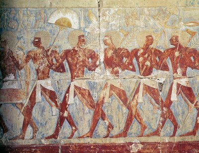 Relieve que representa un desfile en honor a la diosa Hathor, del Templo Mortuorio de Hatshepsut (c.1503-1482 a.C.) Nuevo Reino de Egyptian 18th Dynasty