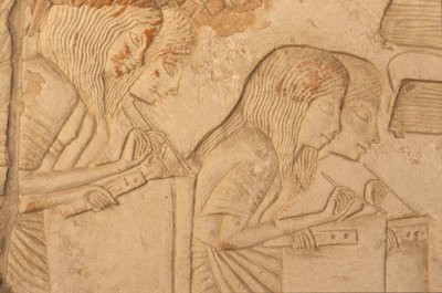 Relieve que representa escribas trabajando, de la Tumba de Horemheb (c.1323-1295 a.C.) Nuevo Reino (detalle) de Egyptian 18th Dynasty