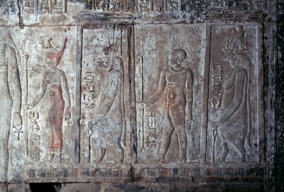 Relieve con Neith, Opet, Hor Hijen e Hirent, Templo mortuorio de Hatshepsut, Deir el-Bahari, Necrópolis tebana (Lista del Patrimonio Mundial de la UNESCO de Egyptian 18th Dynasty