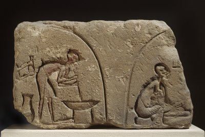 Relieve de arenisca de la preparación de una comida de Egyptian 18th Dynasty