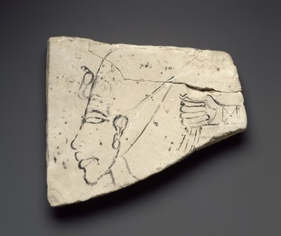 Bocetos de la cabeza y mano de Akhenatón, del Gran Palacio en Tell el-Amarna de Egyptian 18th Dynasty