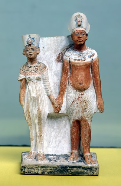 Estatuilla de Amenofis IV (Akenatón) y Nefertiti, de Tell el-Amarna, Período de Amarna, Nuevo Reino, 1353-1337 a.C. de Egyptian 18th Dynasty