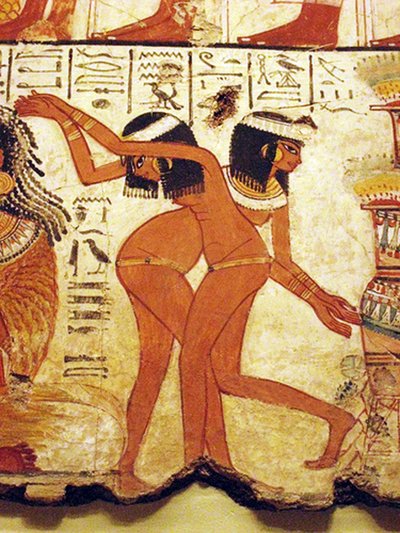 Mural de un templo con dos niñas bailando, Egipto (mural) de Egyptian 18th Dynasty