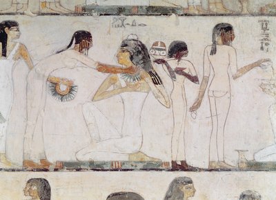 El aseo de las damas nobles, de la tumba de Rekhmire, visir de Tutmosis III y Amenhotep II, Nuevo Reino de Egyptian 18th Dynasty