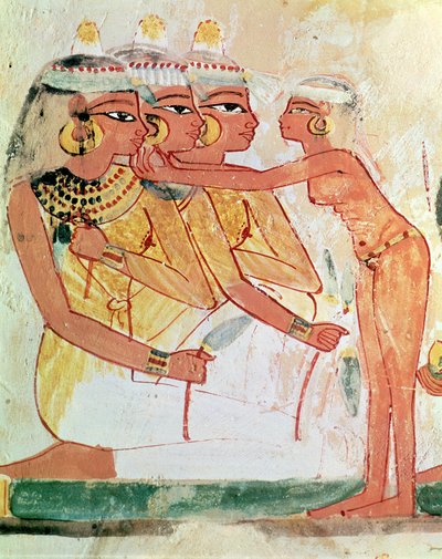 El retrete de las mujeres, de la tumba de Nakht, Reino Nuevo, c.1400 a.C. (pintura mural) de Egyptian 18th Dynasty