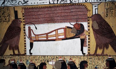 La deposición de difuntos, pintura mural, Tumba de Sennedjem, Valle de los Reyes, Luxor, Tebas (Patrimonio de la Humanidad de la UNESCO de Egyptian 18th Dynasty