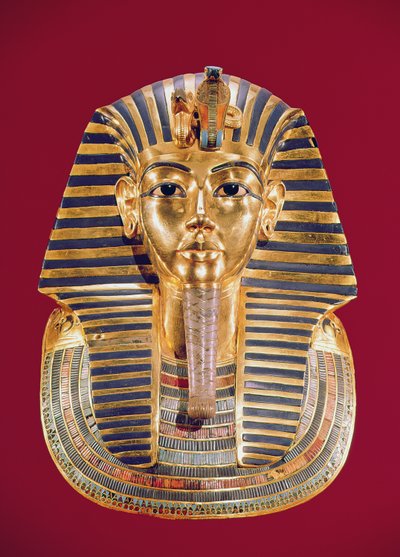 La máscara funeraria de Tutankamón (c.1370-1352 a.C.) c.1336-1327 a.C., Nuevo Reino (oro incrustado con piedras semipreciosas) de Egyptian 18th Dynasty