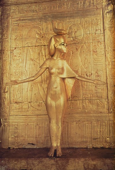 La diosa Selket en el santuario canópico, de la tumba de Tutankamón de Egyptian 18th Dynasty
