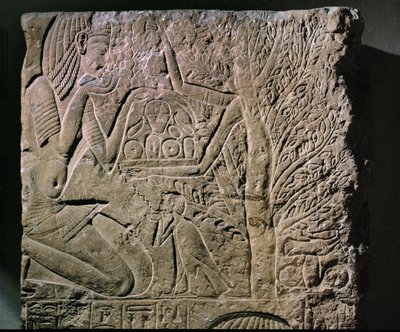 La diosa de los árboles ofrece comida y bebida (alivio) de Egyptian 18th Dynasty