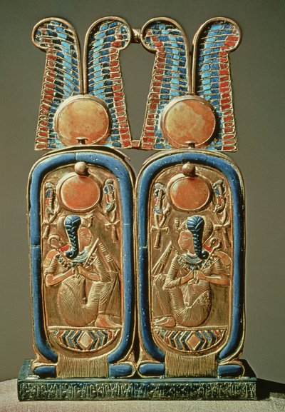 Caja de ungüentos en forma de doble cartucho real, de la tumba de Tutankamón (c.1370-52 a.C.) Nuevo Reino de Egyptian 18th Dynasty