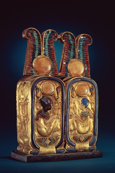 Caja de ungüento en forma de doble cartucho real, de la tumba de Tutankamón, Nuevo Reino de Egyptian 18th Dynasty
