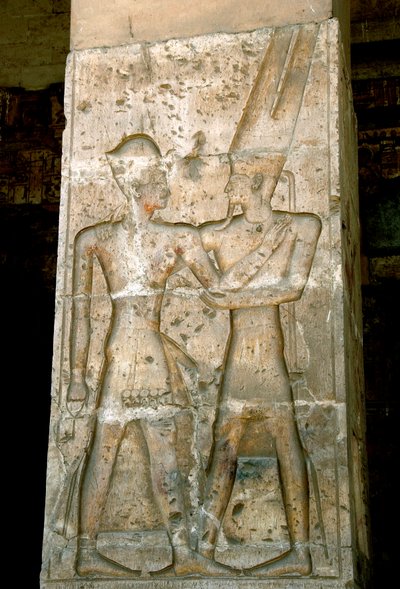 Arte egipcio antiguo: Bajo relieve en columna del templo de Sethi I (Sety o Seti I) de Egyptian 19th Dynasty