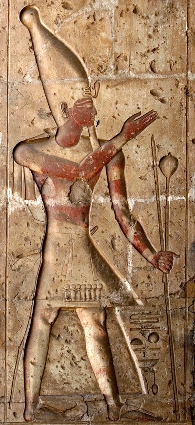 Arte del Antiguo Egipto: Bajo relieve en una columna del templo de Sethi I (Sety o Seti I) de Egyptian 19th Dynasty