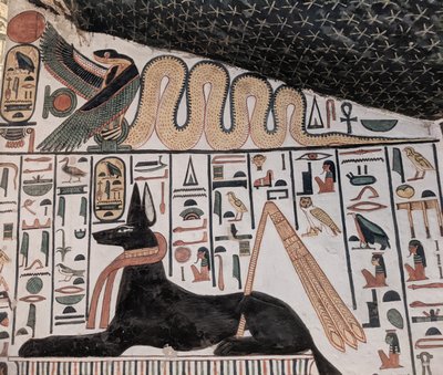 Anubis y cobra (pintura mural) de Egyptian 19th Dynasty