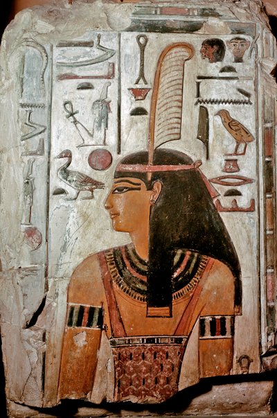 Arte de Egipto: Tumba de Sethi I (KV 17). Maat, diosa de la verdad y la justicia y jeroglíficos de Egyptian 19th Dynasty