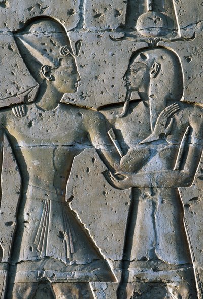 Bajorrelieve que representa al faraón, Templo de Seti I, o Gran Templo de Abidos, Abidos, Egipto, Civilización egipcia, Reino Nuevo, Dinastía XIX de Egyptian 19th Dynasty