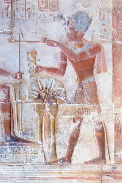 Relieve coloreado, templo de Seti I, Abidos, Egipto de Egyptian 19th Dynasty