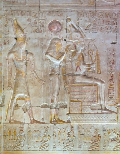 Relieve coloreado, templo de Seti I, Abidos, Egipto de Egyptian 19th Dynasty