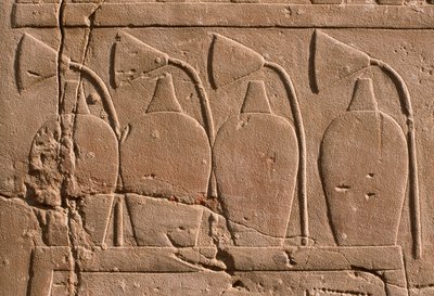 (detalle) de un relieve que representa jarras y flores de loto de Egyptian 19th Dynasty