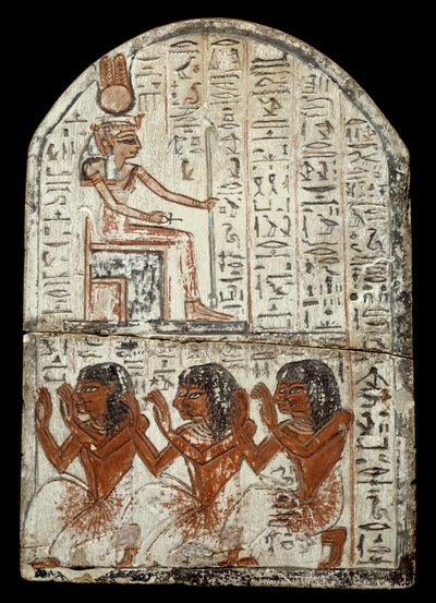 Antigüedad egipcia: estela del escultor Ken, artesano en Deir el Medineh: representación de la diosa Renenoutet (serpiente de alimentos) de Egyptian 19th Dynasty