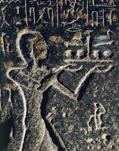 Estatua de granito que representa al príncipe Merneptah en adoración, dedicada al dios Ptah de Egyptian 19th Dynasty