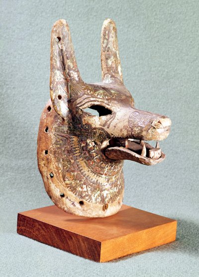 Cabeza de Anubis, con mandíbula articulada, utilizada como máscara oracular de Egyptian 19th Dynasty