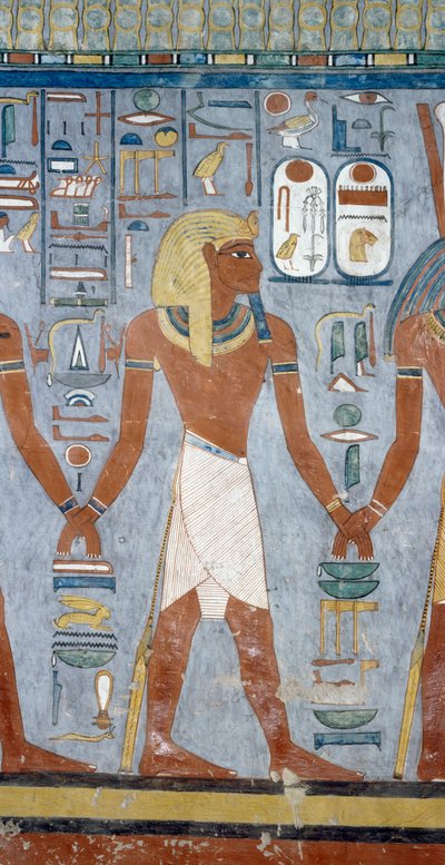 Figura masculina, detalle de los frescos en la cámara funeraria de la Tumba de Ramsés I, Valle de los Reyes, Luxor, Tebas (Lista del Patrimonio Mundial de la Unesco) de Egyptian 19th Dynasty