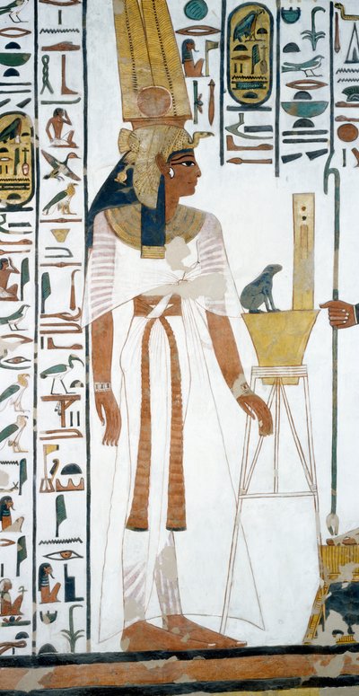 Nefertari, (detalle) de los frescos en la segunda cámara de la Tumba de Nefertari, Valle de las Reinas, Luxor, Tebas (Lista del Patrimonio Mundial de la Unesco) de Egyptian 19th Dynasty