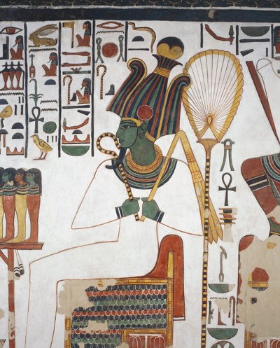 Osiris, fresco, pared este, cámara del lado este, Tumba de Nefertari (QV66), Valle de las Reinas, Tebas (Lista del Patrimonio Mundial de la Unesco de Egyptian 19th Dynasty