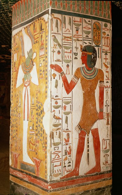 Pilar que representa a Osiris y un sacerdote con piel de pantera, de la Tumba de Nefertari, Nuevo Reino de Egyptian 19th Dynasty
