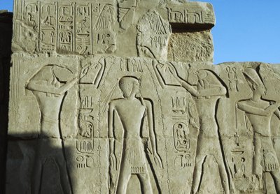 Escena de purificación, relieve, Templo de Amón, complejo de templos de Karnak (Lista del Patrimonio Mundial de la UNESCO de Egyptian 19th Dynasty