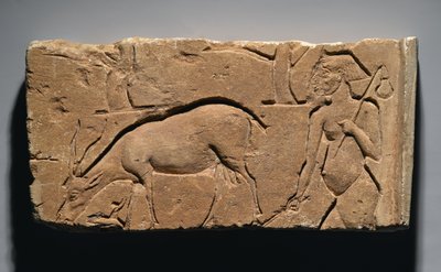 Relieve que representa a un cabrero con una cabra y árboles, posiblemente de Tell el-Amarna, Nuevo Reino, 1350-1333 a.C. de Egyptian 19th Dynasty