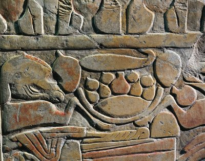 Relieve que representa ofrendas de alimentos para las divinidades, de Abydos de Egyptian 19th Dynasty