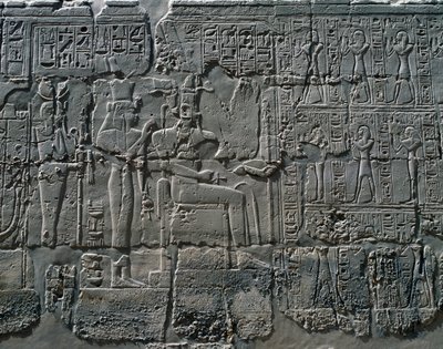 Escenas de ofrendas a los dioses, relieve, paredes interiores de la Gran Sala Hipóstila, complejo del templo de Karnak (Lista del Patrimonio Mundial de la Unesco de Egyptian 19th Dynasty