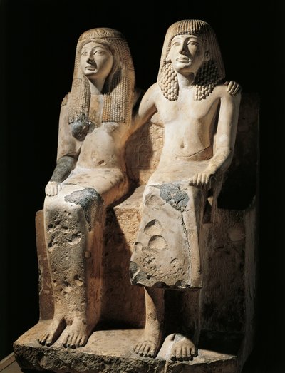 Grupo escultórico que representa al escriba Pendua y su esposa Nefertari, encontrado en Deir el-Medina, Egipto de Egyptian 19th Dynasty