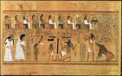 El Pesaje del Corazón contra la Pluma de la Verdad, del Libro de los Muertos del Escriba Any, c.1250 a.C. de Egyptian 19th Dynasty