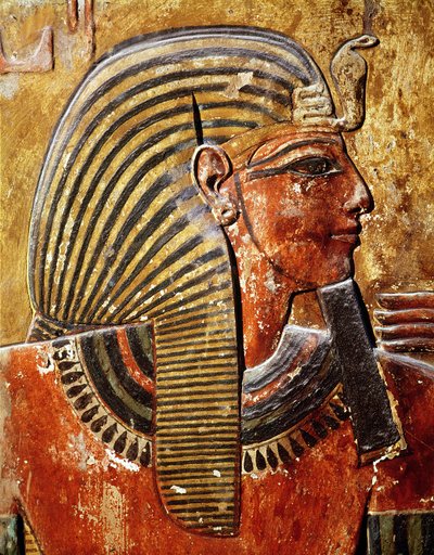 La cabeza de Seti I (r.1294-1279 a.C.) de la Tumba de Seti, Nuevo Reino de Egyptian 19th Dynasty