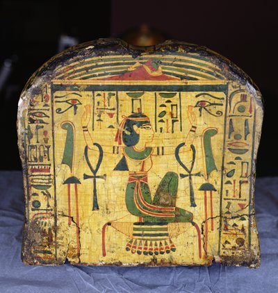 Detalle del extremo del pie de la base del ataúd exterior de la momia de Nesyamun, posiblemente encontrado en Deir El-Bahri, Nuevo Reino, c.1100 a.C. de Egyptian 20th Dynasty