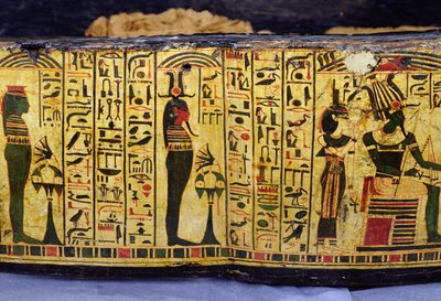 Detalle de la base exterior del ataúd de la momia de Nesyamun, posiblemente encontrado en Deir El-Bahri, Nuevo Reino, c.1100 a.C. de Egyptian 20th Dynasty
