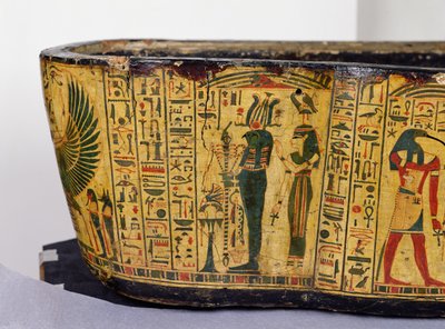 Detalle de la base del ataúd exterior de la momia de Nesyamun, posiblemente encontrado en Deir El-Bahri, Nuevo Reino, c.1100 a.C. de Egyptian 20th Dynasty