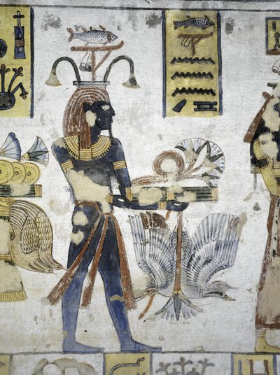 Tumba de Ramsés III, pintura mural de ofrendas rituales, dinastía XX de Egyptian 20th Dynasty