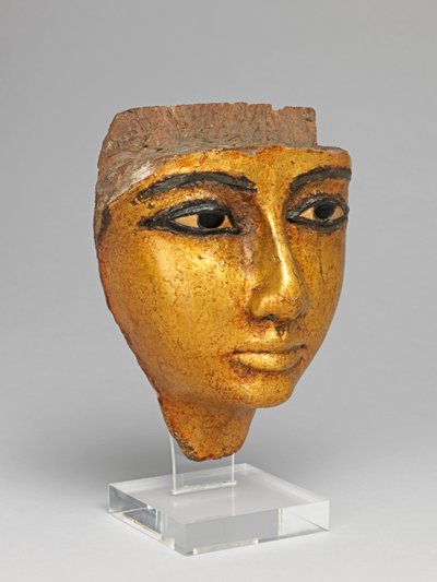 Rostro de un ataúd, con ojos y cejas incrustados, dorado de Egyptian 20th Dynasty