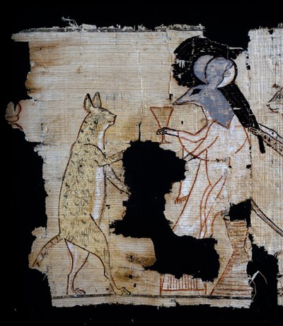 Papiro que representa escena satírica, ca 1100 a.C., datado del reinado de Ramsés IX, detalle, civilización egipcia, Nuevo Reino, Dinastía XX de Egyptian 20th Dynasty