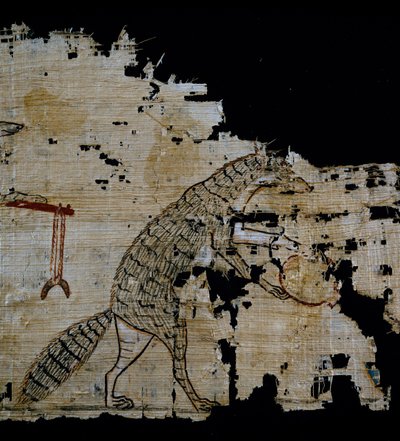 Papiro que representa una escena satírica, ca 1100 a.C., del reinado de Ramsés IX (detalle) de Egyptian 20th Dynasty