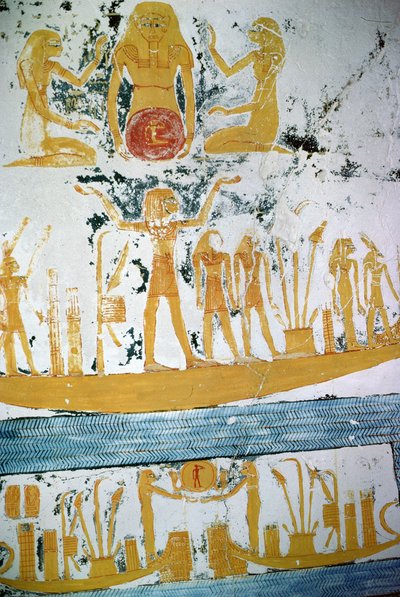 Re en el Barco Nocturno, de la Tumba de Ramsés VI, Nuevo Reino (c.1145-1137 a.C.) de Egyptian 20th Dynasty