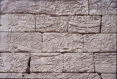 El Pueblo del Mar, Batalla Naval de Ramsés III, Medinet Habu, 1195-64 a.C. de Egyptian 20th Dynasty