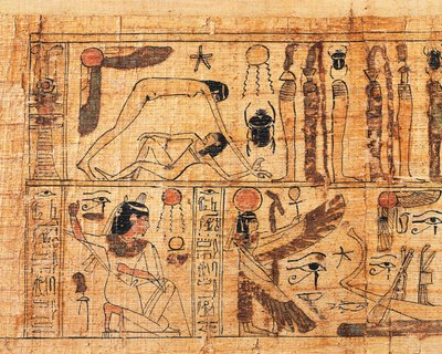 Papiro funerario de Serimen, sacerdote de Amón, detalle de la creación del mundo, separación de Geb y Nut de Egyptian 21st Dynasty
