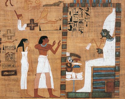 Papiro que representa a marido y mujer ante el Tribunal de Osiris de Egyptian 21st Dynasty