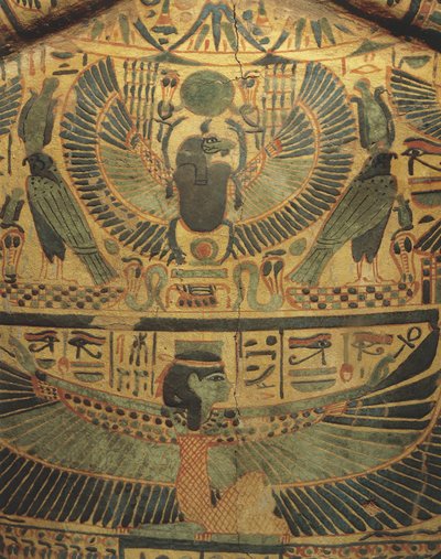 Cubierta de momia con divinidad alada que protege el escarabajo, símbolo de la eternidad de Egyptian 22nd Dynasty
